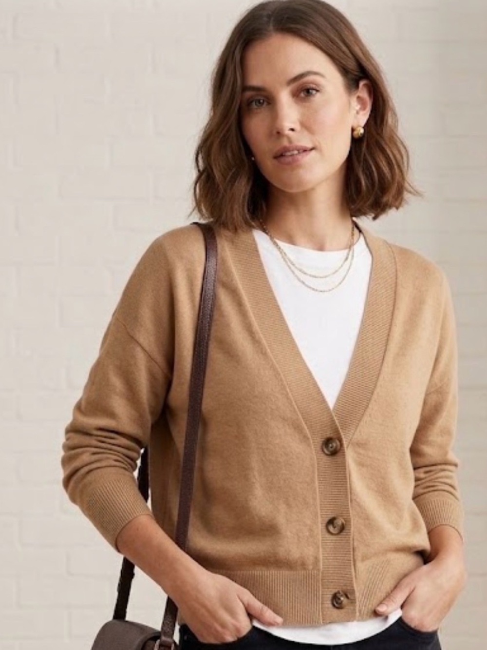 Hudson Bay Brand Women’s Tan V-Neck Button Cardigan Sweater